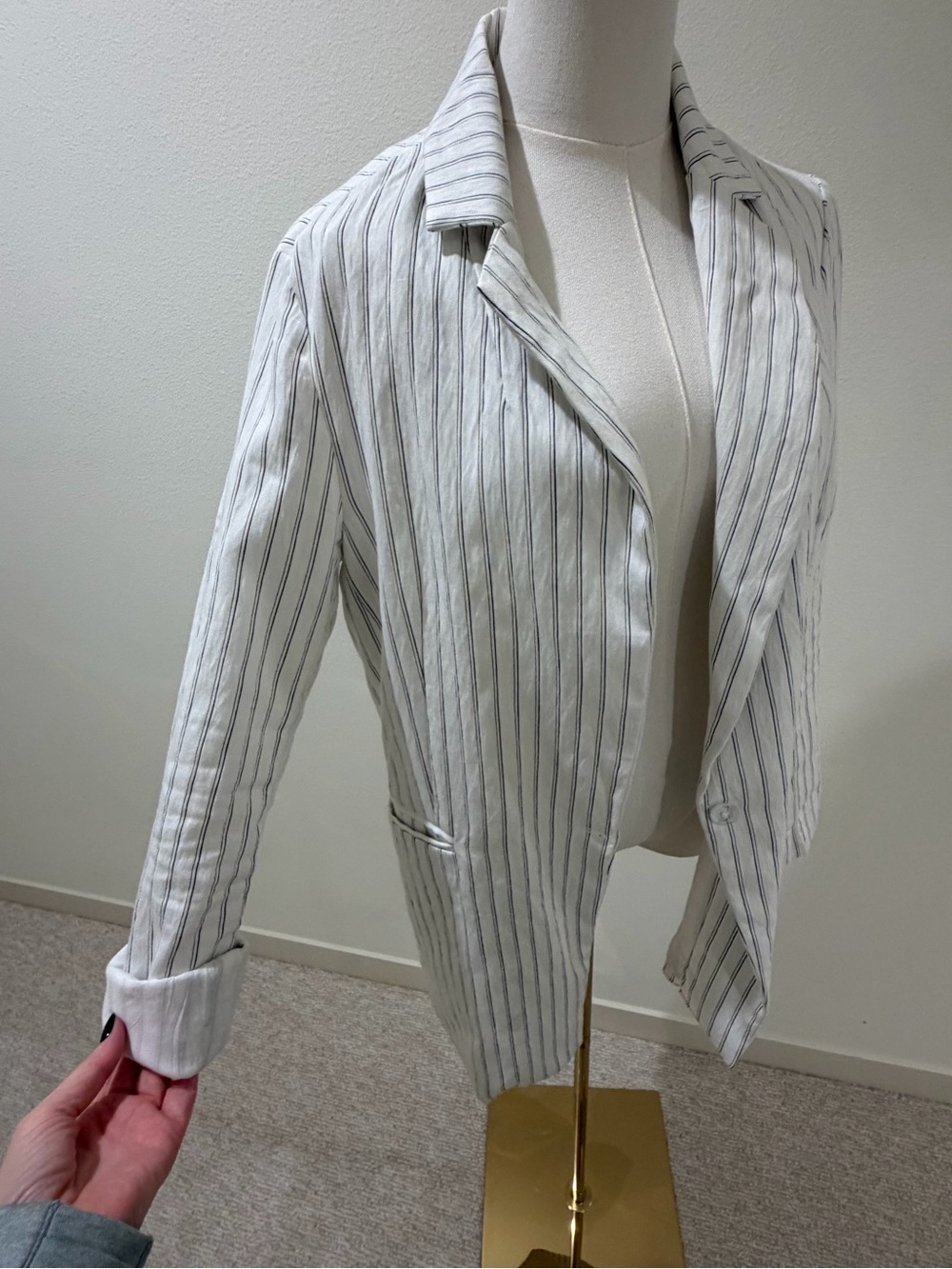 Maeve White Blazer with Blacl Pinstripes